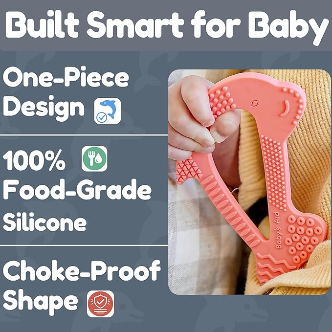 Baby Teething Toy, 8 Pain Relief Textures, Dolphin Silicone Teethers for Babies, Easy to Hold, Chew & Clean, BPA-Free Baby Teething Relief, Durable and Flexible Infant Chew Toys, 3M+ - Baby’s Aid