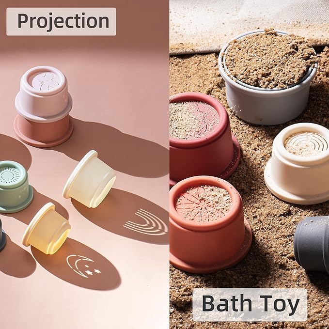 ZYFLSQ Stacking Cups Baby Toy, Nesting Cups 8 Pcs with Pattern for Kid Baby 6 Months and Up Montessori Bath Toys