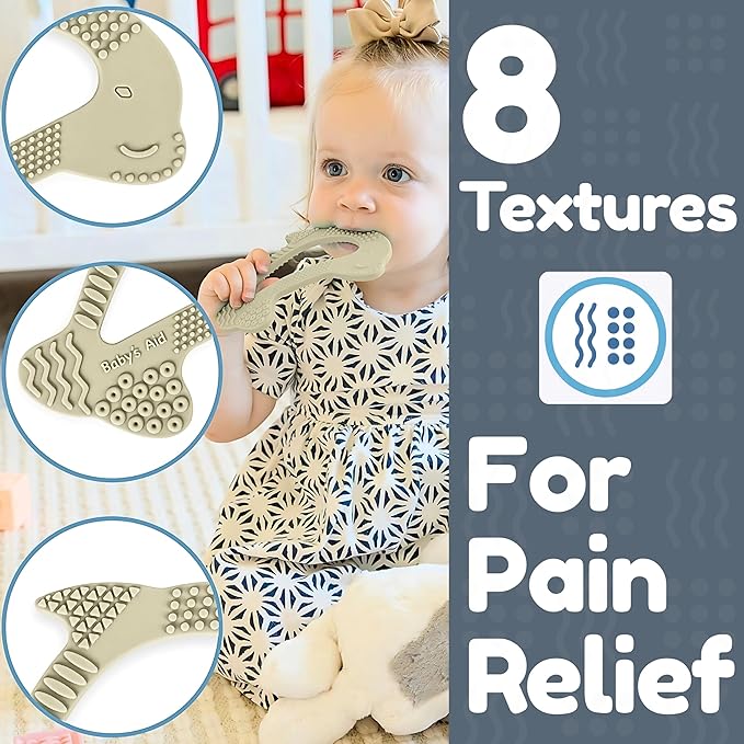 Baby Teething Toy, 8 Pain Relief Textures, Dolphin Silicone Teethers for Babies, Easy to Hold, Chew & Clean, BPA-Free Baby Teething Relief, Durable and Flexible Infant Chew Toys, 3M+ - Baby’s Aid
