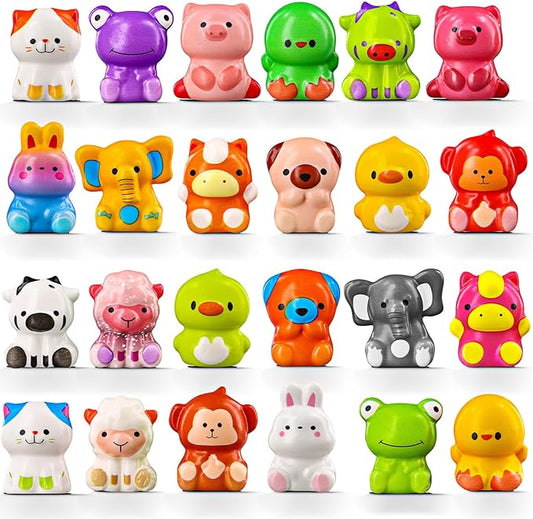 24PCS Animal Party Favor Toys, Stress Relief Fidget Toys for Kids, Goodie Bag Fillers, Classroom Prizes Birthday Gifts for Boys Girls, Stress Relief Fidget Toys (24 Universal Animal)