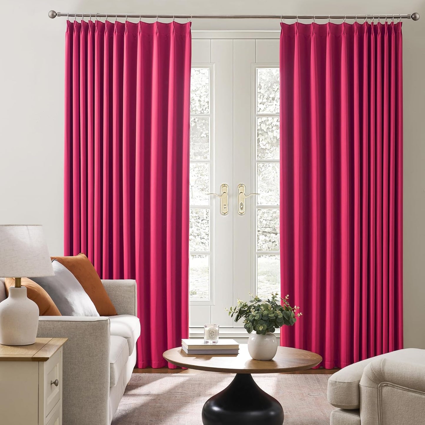 Hot Pink Drapes Room Darkening Curtains, Pinch Pleat with Hooks, Modern Design Light Reducing & Privacy Protection Blackout Window Drapery for Kid's Adult Room(Hot Pink, 2 Panels, W40 x L96)