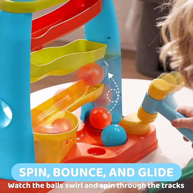 lalalark Ball Drop Toy for Toddlers, Track Stacking Learning Pound a Ball with Hammer, Early Developmental Montessori Toy, Birthday Gift for Boys & Girls Age 18M+, Gifts for 2 3 Year Old Baby Kids