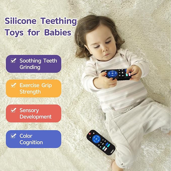 Hooku Silicone Teething Toys for Babies 0-6 Months, Teethers for Babies 6-12 Months, Remote Teether for Baby, Sensory Toys for Babies, Baby Chew Toys
