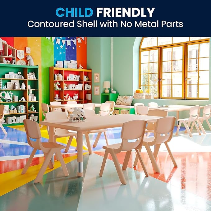 Flash Furniture Adjustable Classroom Activity Table with 6 Stackable Chairs, Rectangular Plastic Activity Table for Kids, 24" W x 48" L, Natural