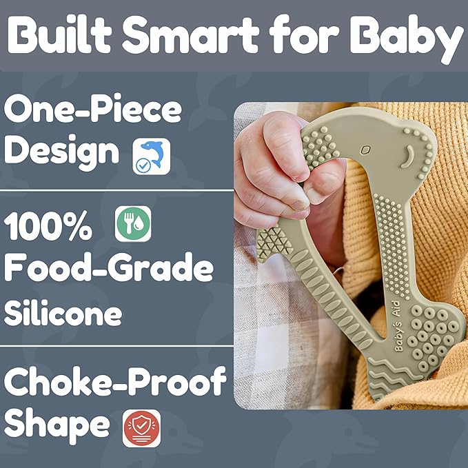 Baby Teething Toy, 8 Pain Relief Textures, Dolphin Silicone Teethers for Babies, Easy to Hold, Chew & Clean, BPA-Free Baby Teething Relief, Durable and Flexible Infant Chew Toys, 3M+ - Baby’s Aid
