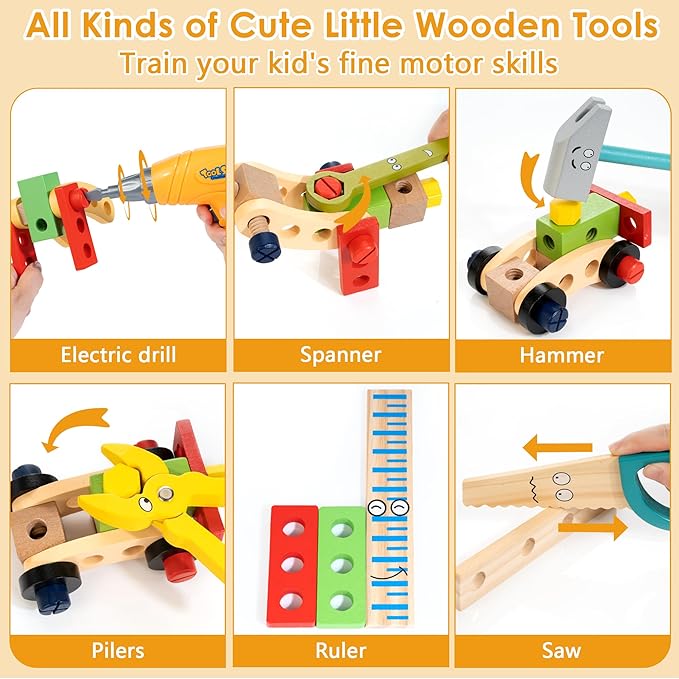 KIDWILL Kids Tool Set with Electric Drill & DIY Stickers, Toddler Tool Set for Kids Ages 3-5 Year Old Boys Girls, Pretend Play STEM Montessori Educational Construction Toys