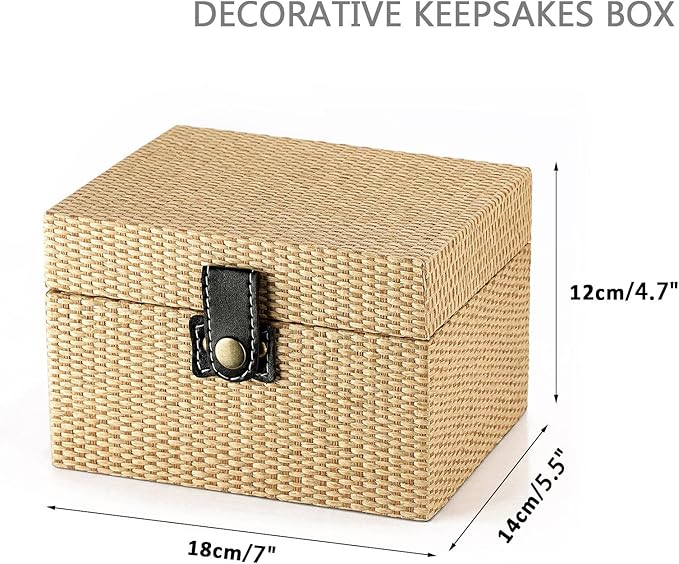 Hipiwe Jewelry Box Treasure Chest Box Wooden Decorative Jewelry Box Square Trinket Storage Box with Clasp Memento Case Keepsake Jewelry Organizer Birthday Christmas Gift