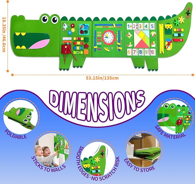 Crocodile Foldable Activities Montessori Busy Board Toddler Busy Board Montessoris Toys for 3+ Years Old Wall Panel