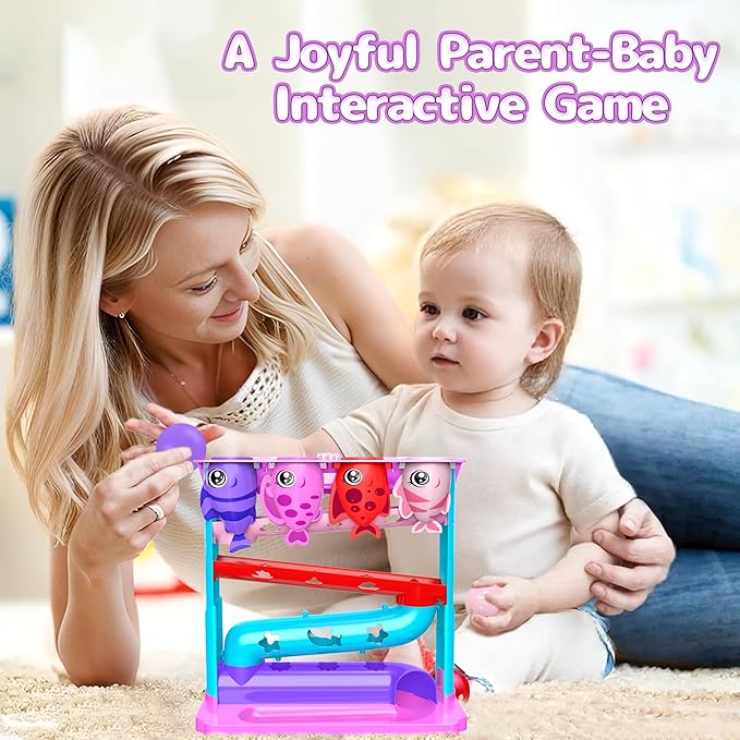 Ball Drop Toy for 1, 2 Years Old Boys & Girls, Interactive Toddler toy with Lights, Music & Water Spray, Montessori STEM Learning Toys for 9-18 Months, Infant Early Development Gift(Pink)