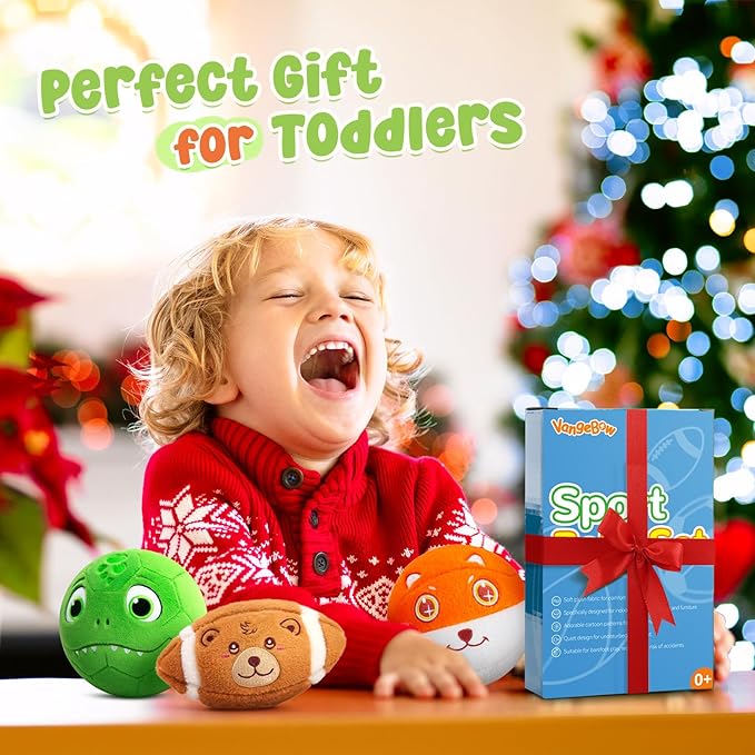 3 Pack Soft Sports Balls for Toddlers 1-3, Inflatable Plush Baby Balls Set for Kids 3-5, 5 Inch Soccer Ball & Basketball, 6.5 Inch Football, Mini Toddler Ball Toys for Boy Girl First Gifts