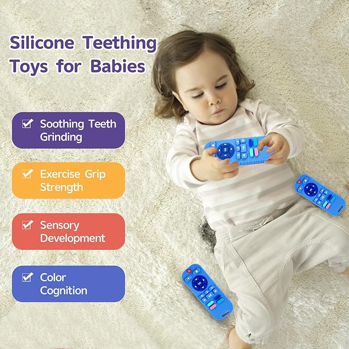 Hooku Silicone Teething Toys for Babies 0-6 Months, Teethers for Babies 6-12 Months, Remote Teether for Baby, Sensory Toys for Babies, Baby Chew Toys