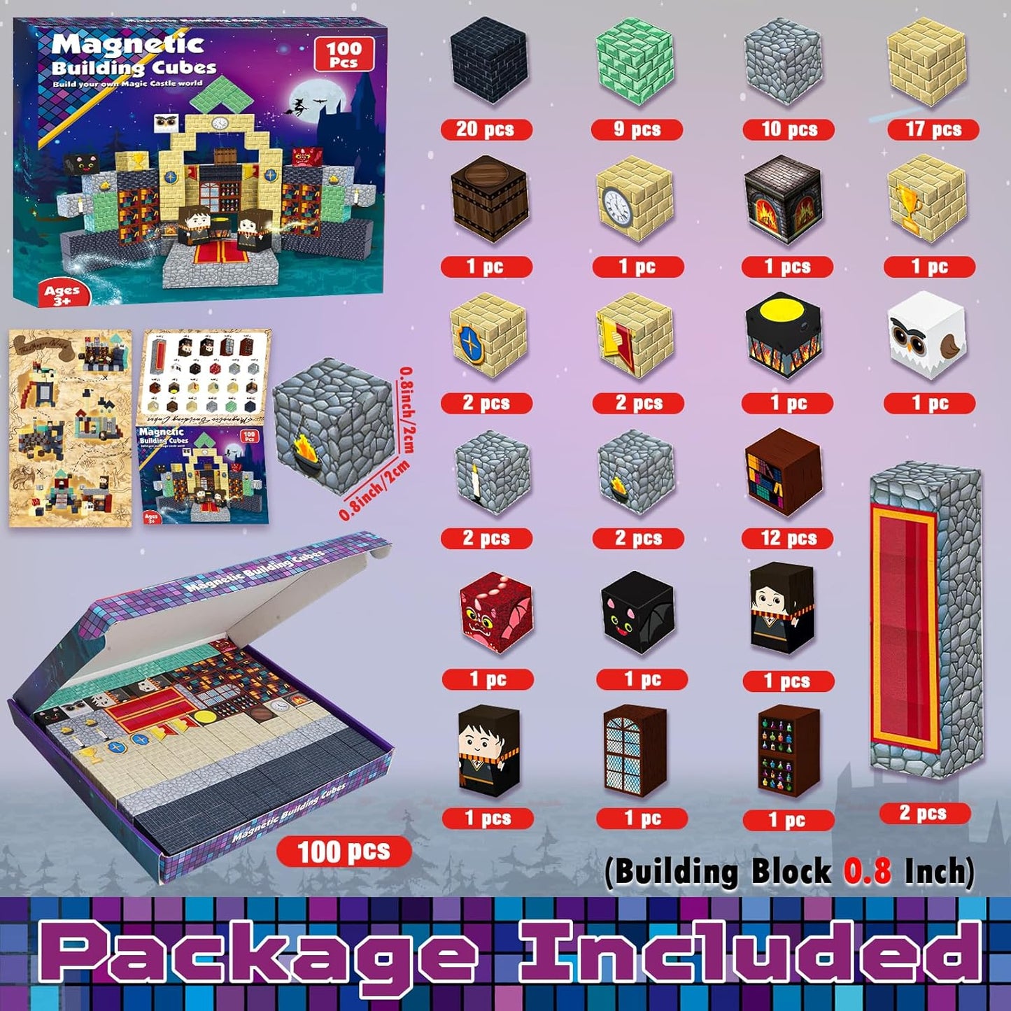 Goody King Magnetic Blocks |100PCS Magnetic Building Blocks Magic‘s House Magnetic Cube,Magnetic Blocks for Kids Ages 3-10,STEM Montessori Stacking Toy, Sensory Tiles Building Christmas for Toddlers