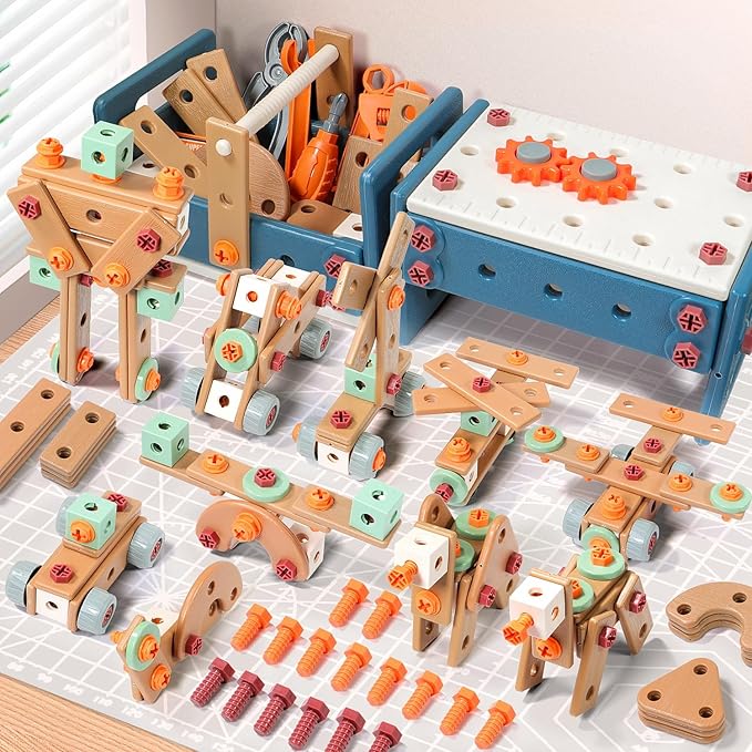 Kids Tool Set with Drill,120Pcs Toddler Tool Set with ToolBench,Montessori Toy for 2+Year Old,Educational STEM Construction Toys for Ages 2-4,Pretend Play Toddler Toys 3-5 Year Old Birthday Gift