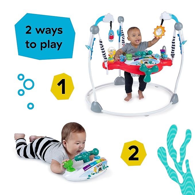 Baby Einstein Ocean Explorers Airplane Adventure 2-in-1 Interactive Baby Jumper Activity Center with Lights Ages 6 Months +, Max Weight 25 lbs., Unisex