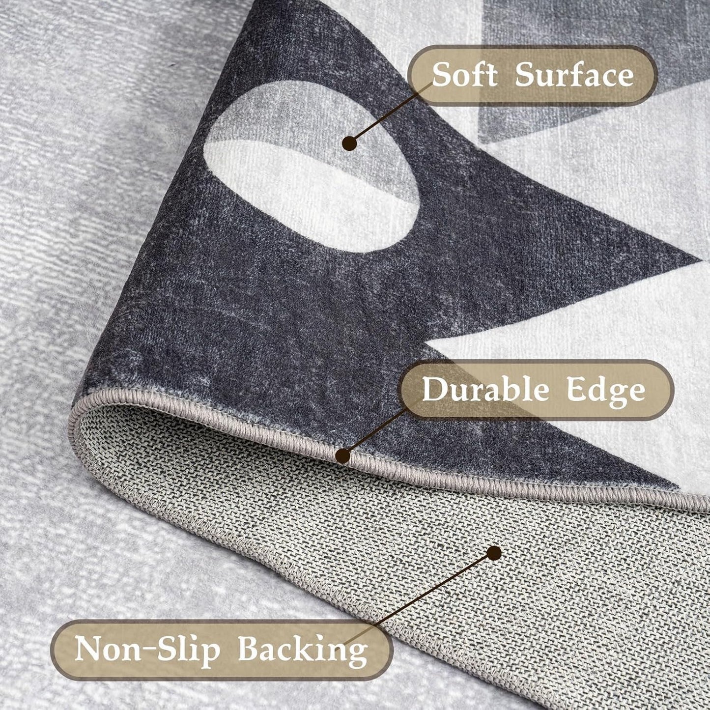HOMFINE Washable Modern Area Rug - Geometric Style 4x6 Rugs for Living Room, Bedroom, Machine Washable Rug Soft Non Slip Non Shedding Area Rug - Grey, 4'x6'