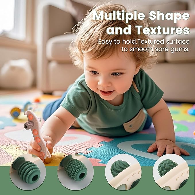 Baby Teething Toys Silicone Car Teether for Baby BPA Free Sensory Chew Toy (Green)