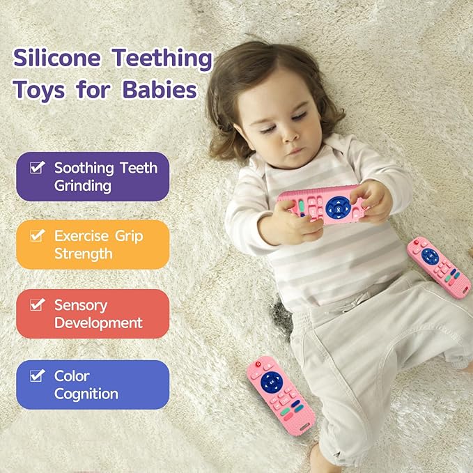 Hooku Silicone Teething Toys for Babies 0-6 Months, Teethers for Babies 6-12 Months, Remote Teether for Baby, Sensory Toys for Babies, Baby Chew Toys