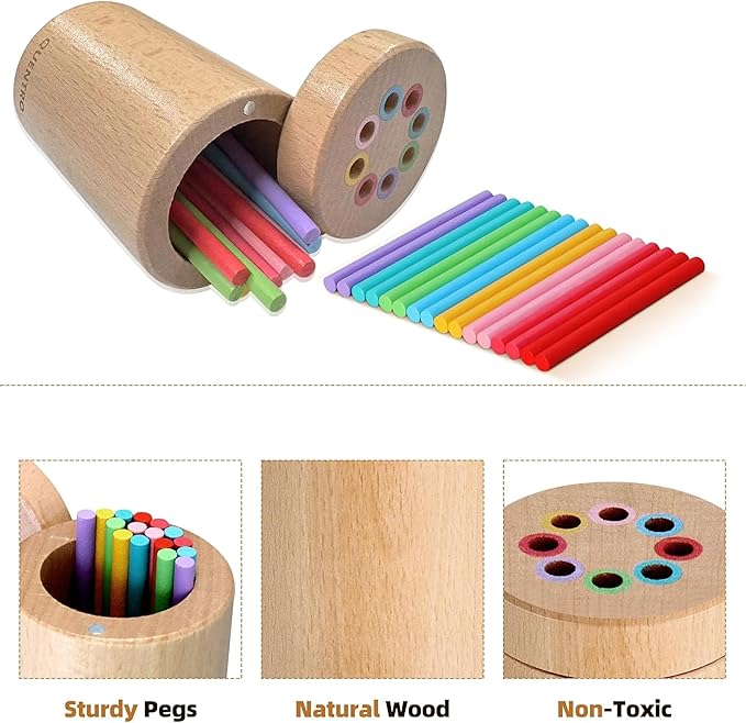 QUENTRO Montessori Toys for 3 Year Old, Wooden Learning Color Sorting Toys for Toddlers, Educational Fine Motor Developmental Sensory Matching Games, 36 Months Up Old Baby Boys Girls Xmas Gifts