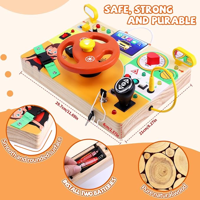 Hoarosall Busy Board,Montessori Toys for 1-3 Year Old Boys & Girls,Travel Activities for Toddlers,Sensory Toy for Kids with Autism,Perfect Christmas Birthday Gift Idea (Busy Board v6)