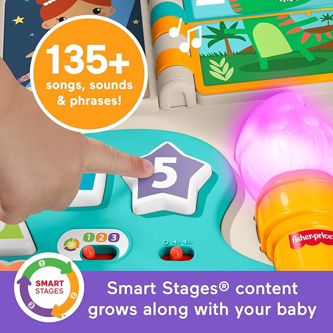 Fisher-Price Baby & Toddler Toy Laugh & Learn 4-in-1 Activity Table & Art Easel with Educational Music for Ages 6+ Months, Multilanguage Version
