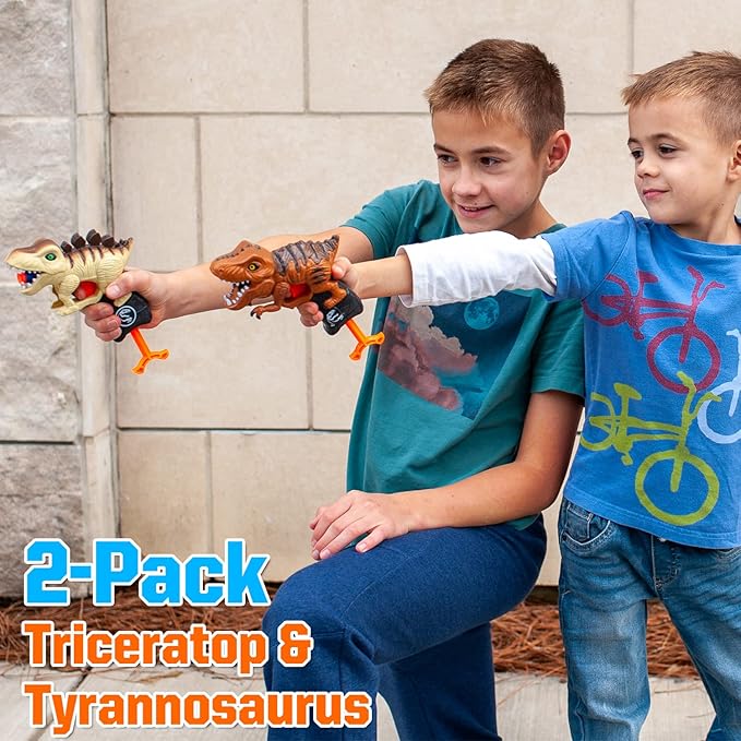 2 Pack Dinosaur Gun Toys for Toddlers Boys 3 4 5 6 7 Year Old Birthday Gifts Valentines Easter Christmas Stocking Stuffers, Small Dino Blaster Shooting Game with Soft Foam Darts Compatible with Nerf