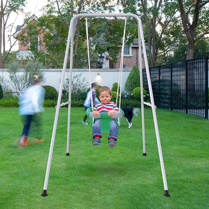 2 in 1 Baby Jumper with Swing-Indoor and Outdoor Use, Baby Jumpers and Bouncers, Toddler Swing with Foldable Stand（Green）