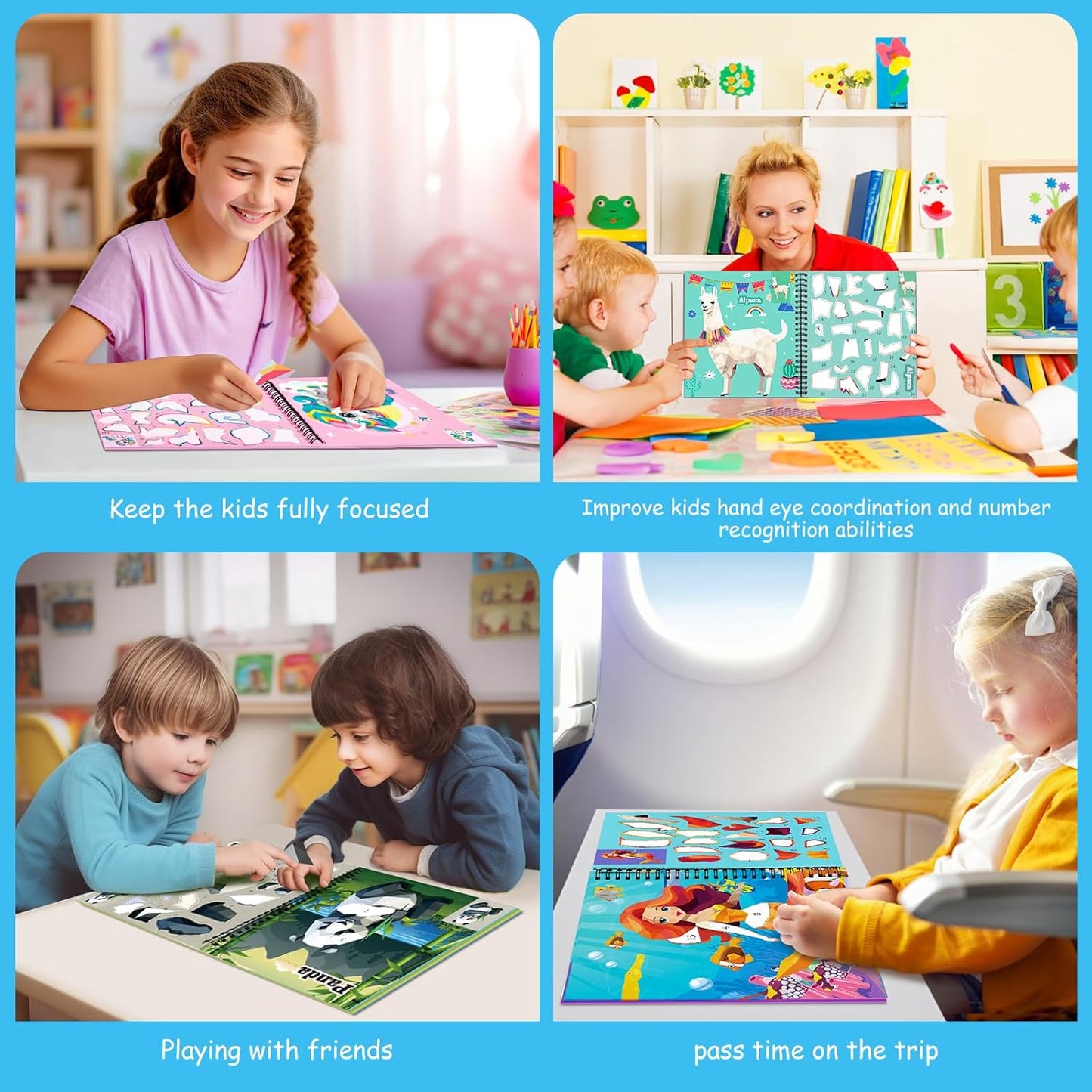 homicozy 4PCS Sticker Paint Books for Kids Ages 4-10,Unicorn Mermaid Animals Designs Paint by Stickers,Sticker by Numbers,Party Birthday Gifts for Girls 4-10,Create 40 Pictures One Stickers at A Time