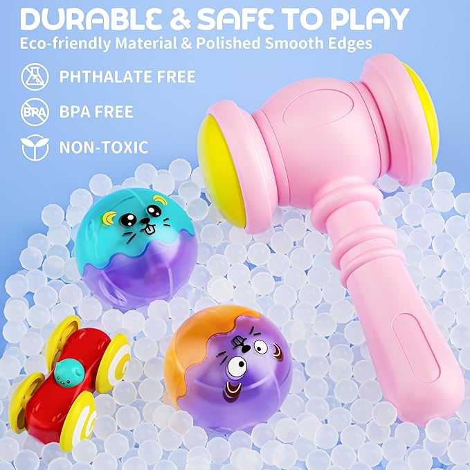 2-in-1 Rolling Ball & Car Ramp Race Track for Toddlers, Hammer Ball Drop Toy for Boys & Girls, Interactive Toys w/Sensor Lights - Montessori STEM Learning Toys - Brithday Gift for Kids 1-5+ Year Old