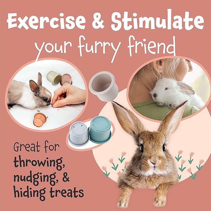 Evergreen Pet Supplies Rabbit Stacking Cups Toy Set - Nesting & Stackable Stacking Cups for Bunnies - Treat-Dispensing Rabbit Toys - Mental Enrichment Pet Bunny - 8-Pack, Multicolor, Wheat Straw