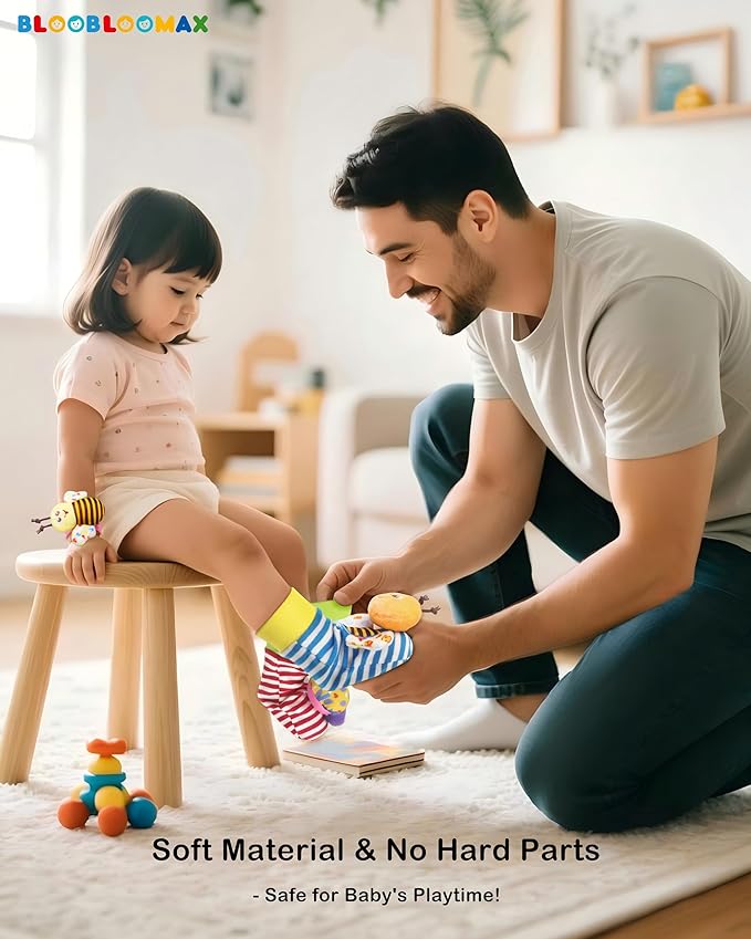 Bloobloomax Baby Rattles Toys for 0-12 Month, Infant Girl Boy Toys for Babies 3-6 Months, Newborn Hand & Foot Toys for 0 to 9 Months, Baby Shower Gifts Set with Wrist Rattle Socks