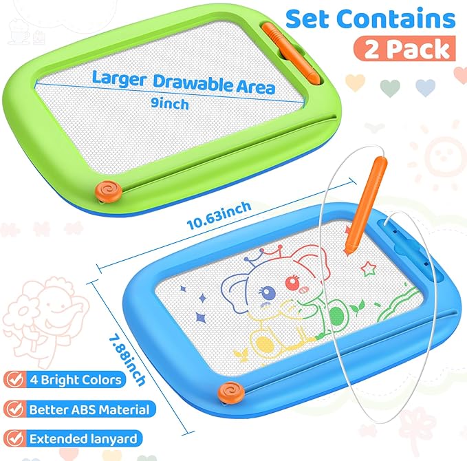 2 Pack Magnetic Drawing Board, Toddlers Toys Ages 1-2 & 2-3, Learning and Educational Writing Painting Doodle Pad for Toddlers for 1 2 3 Year Old, Ideal Christmas Birthday Gifts for Kids Boys Girls