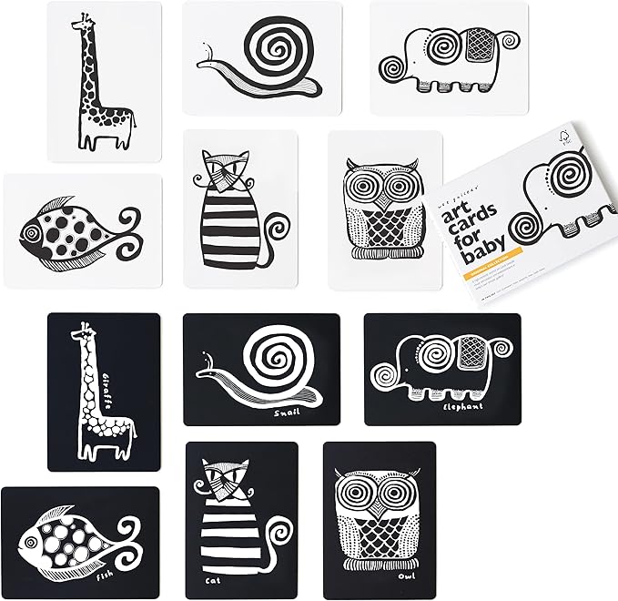 Wee Gallery Art Cards for Baby, Durable High Contrast Black and White Animal Flashcards for Newborns, Brain Development, Sensory Toys, Tummy Time Essentials for Infant and Toddler - Original Animals
