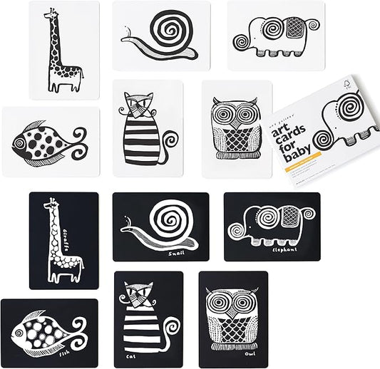 Wee Gallery Art Cards for Baby, Durable High Contrast Black and White Animal Flashcards for Newborns, Brain Development, Sensory Toys, Tummy Time Essentials for Infant and Toddler - Original Animals