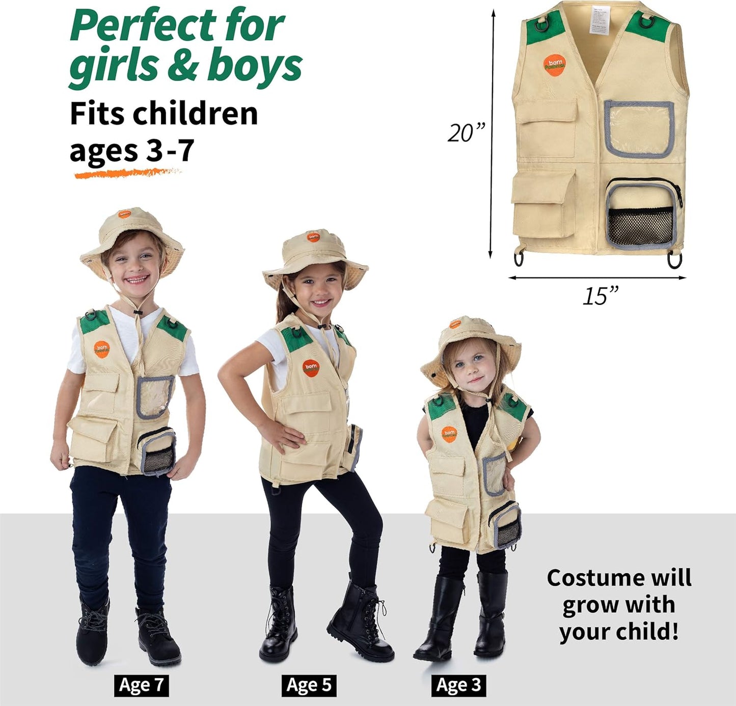 Born Toys Kids Costumes Set, 3-in-1 Dress Up & Pretend Play, Ages 3-7, Washable
