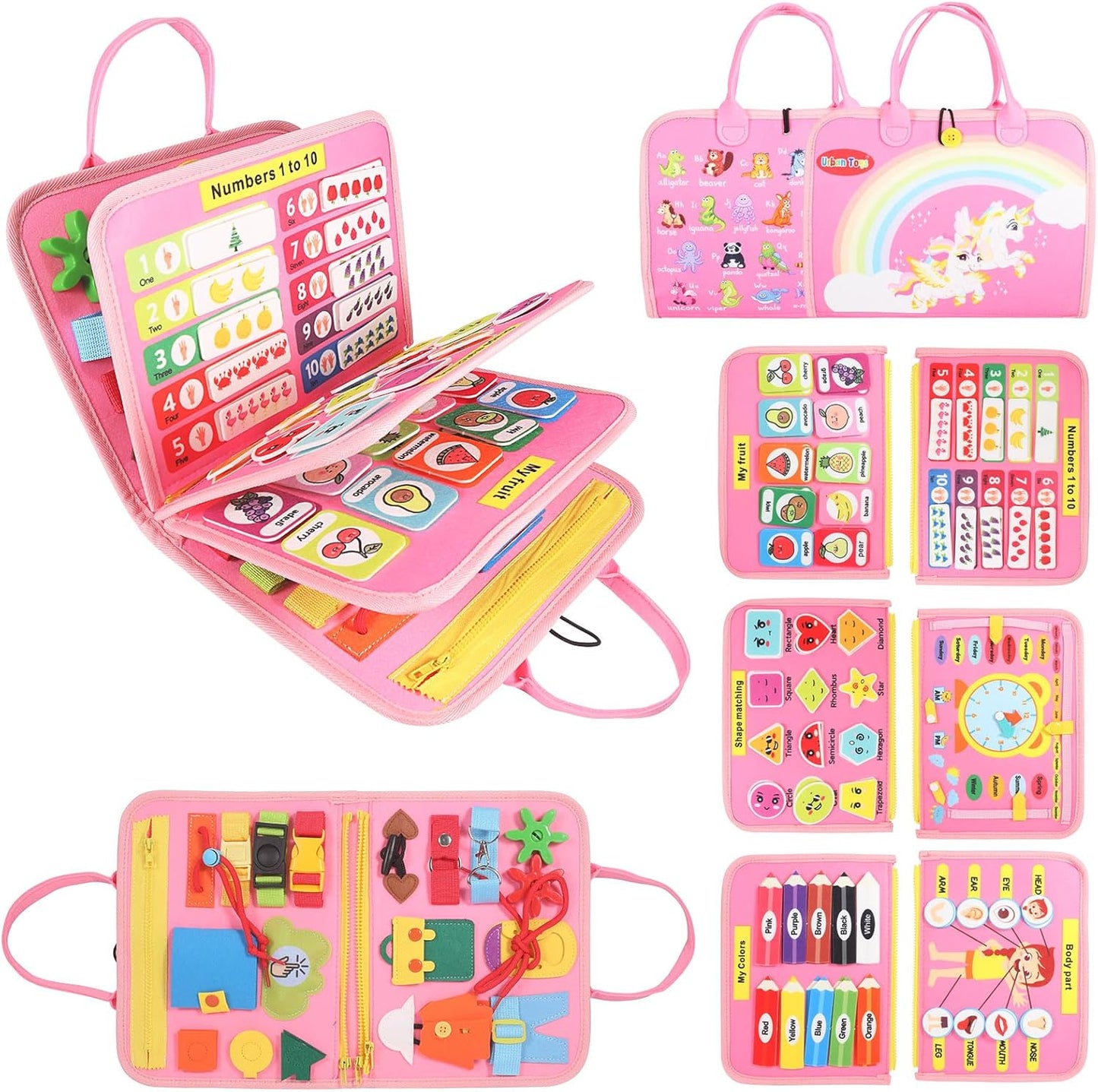 Montessori Busy Board - Ideal Busy Book Toddler Toys & Gifts for Boys & Girls, Toddler Travel Essential for Airplane & Car, Sensory Toys, Great for Baby Gifts for Girls