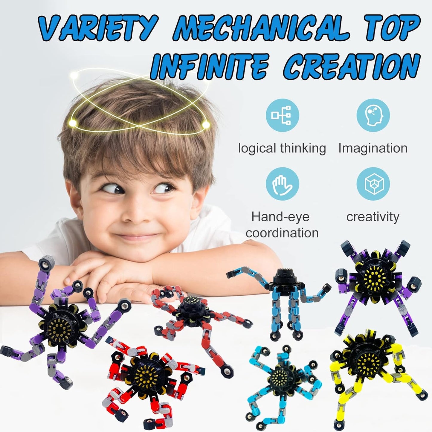 36Pack Fingertip Gyro Toy Fingertip Mechanical Top DIY Deformation Robot Metal Transformabl Gyro Spinners Funny Finger Chain Robot Toy Fidget Spinners Stress Relief ADD ADHD Astium for Kids Adults