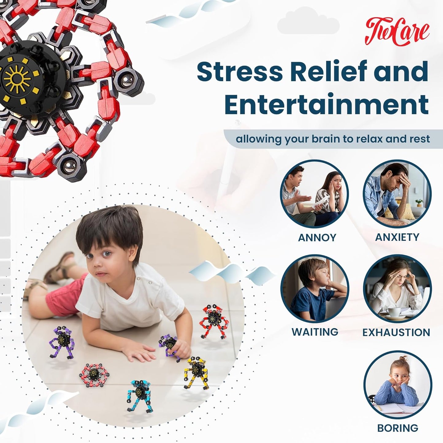 12 Pack Finger Robot Transformable Spinners for Kids Adults,Creative Deformable Fidget Fingertip Gyro Mechanical Top DIY Spiral Chain ADD ADHD Autism Metal Toy Changeable Octopus Stress Relief Gifts