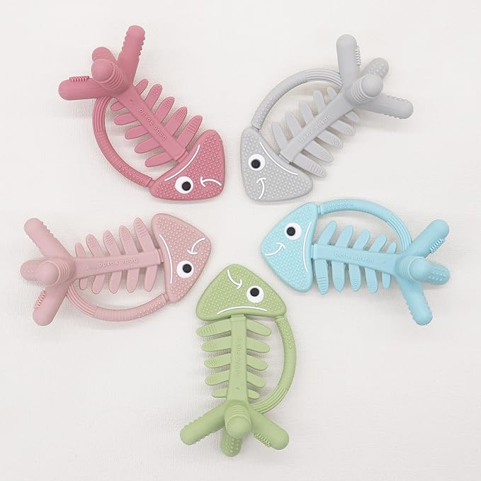 3 in 1 Infant Toys, Baby Teething Toys 3–6 6–12 Months, Teethers for Babies 0–3–6–12 Months for Teething Relief, Baby Gift, Baby Teether Toys, Silicone Sensory Toys, USA Patent Pending, Fish (Pink)