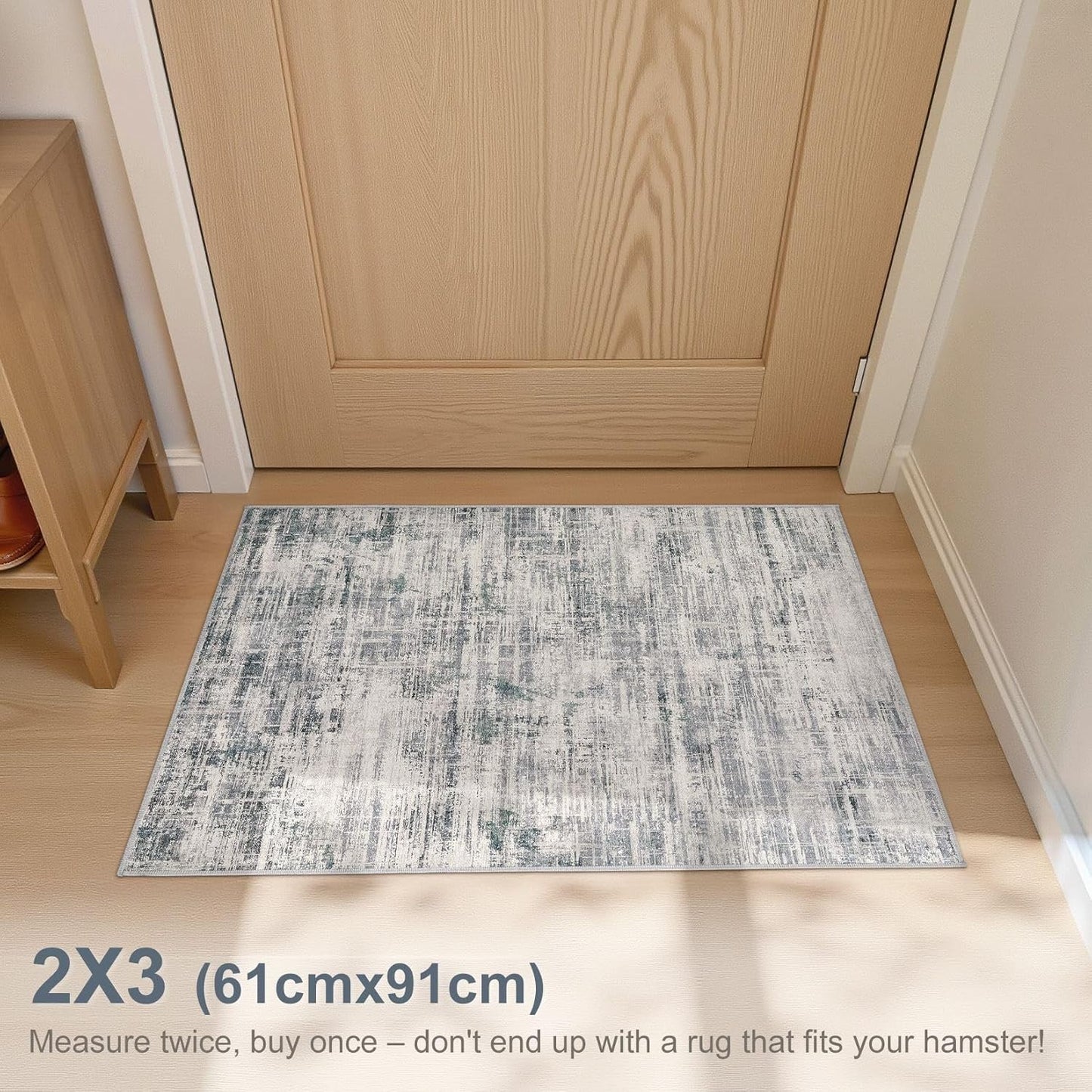 2x3 Entryway Area Rugs: Washable Neutral Abstract Small Rug Door Mat Non-Slip Soft Low Pile Indoor Carpe for Entrance Kitchen Front Door Bathroom Entry Kids Room - Gray