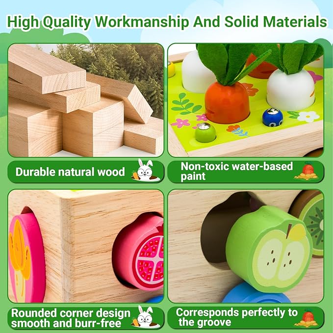 Montessori Wooden Shape Sorter for Baby Carrot Shape Sorting Toy for Toddlers 1-3 Montessori Shape Puzzles Fine Motor Toys Sensory Learning Educational Toys for Kids 1 2 3 4 5 6 Years Old