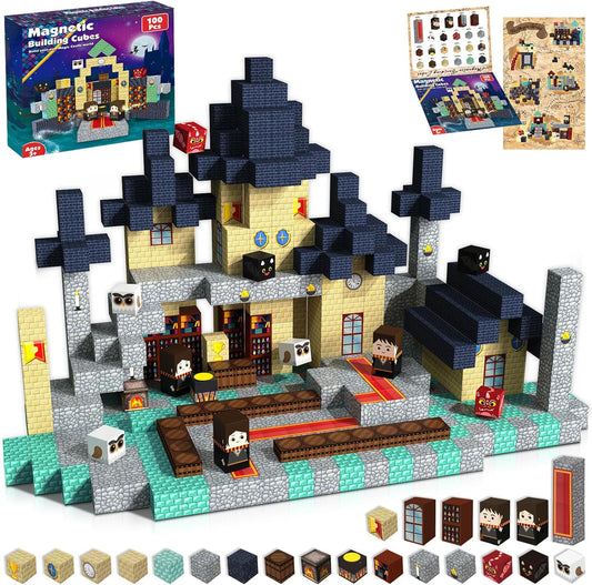 Goody King Magnetic Blocks |100PCS Magnetic Building Blocks Magic‘s House Magnetic Cube,Magnetic Blocks for Kids Ages 3-10,STEM Montessori Stacking Toy, Sensory Tiles Building Christmas for Toddlers