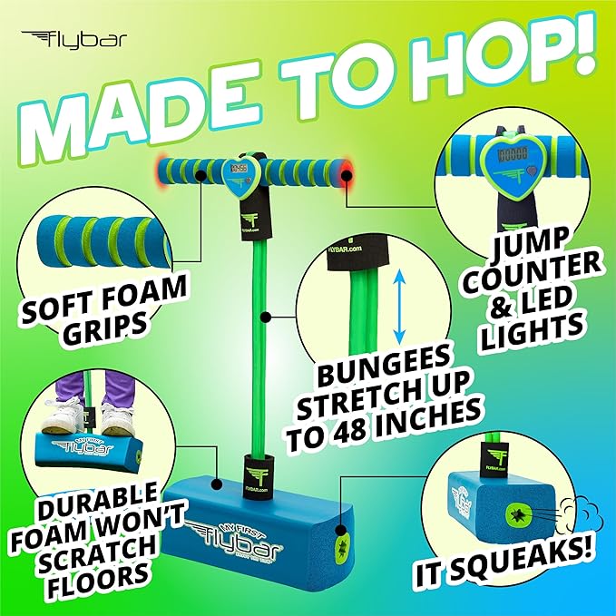 Flybar My First Foam Pogo Jumper for Kids Fun and Safe Pogo Stick for Toddlers, Durable Foam and Bungee Jumper for Ages 3 and up, Supports up to 250lbs