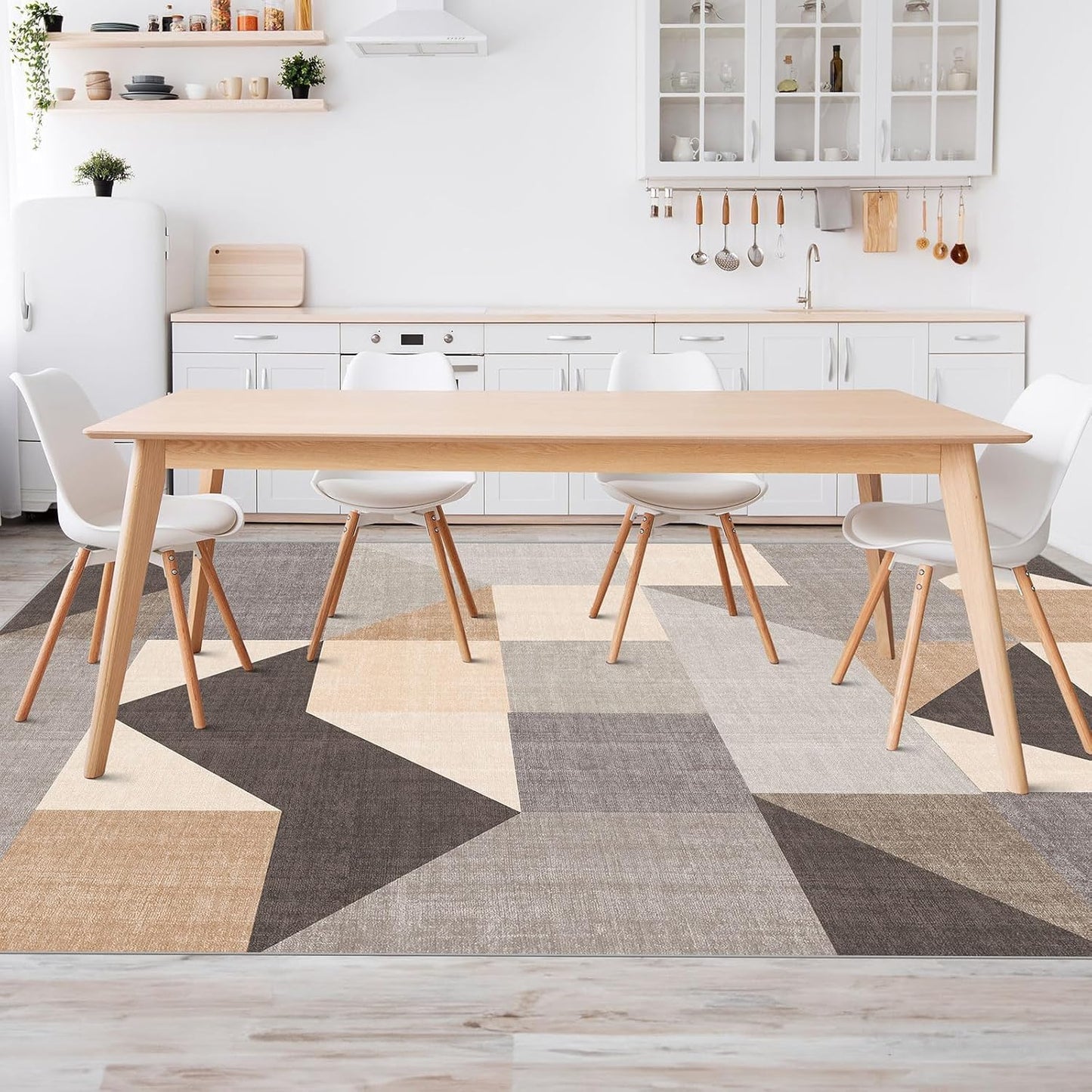 HOMFINE Washable Modern Area Rug - Geometric Style 8x10 Rugs for Living Room, Bedroom, Machine Washable Rug Soft Non Slip Non Shedding Area Rug - Grey Brown, 8'x10'