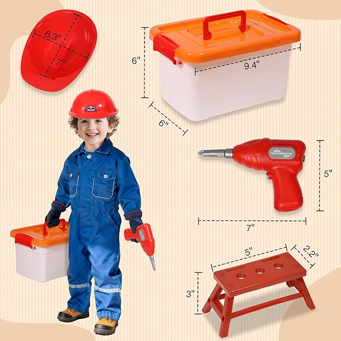 RedSwing Kids Tool Set, 55 Piece Kids Construction Kits with Storage Box,Toddler Play Tools,Pretend Play Construction Kits for Ages 3-8 Years Old
