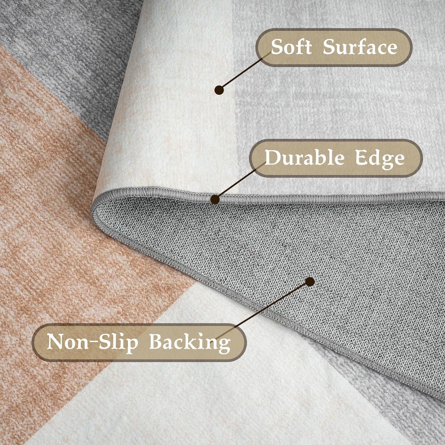 HOMFINE Washable Modern Area Rug - Geometric Style 4x6 Rugs for Living Room, Bedroom, Machine Washable Rug Soft Non Slip Non Shedding Area Rug - Grey Brown, 4'x6'