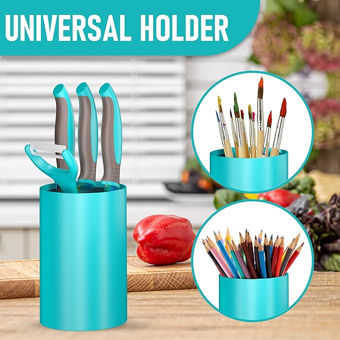 5-Piece Kids Cooking Chef Knife Set | Real Stainless Steel Knives with Peeler, Serrated Knife & Holder | Kids Safe Rounded Tips, Easy-Grip Handles | Kitchen Knife Set (5 pcs, Aqua)