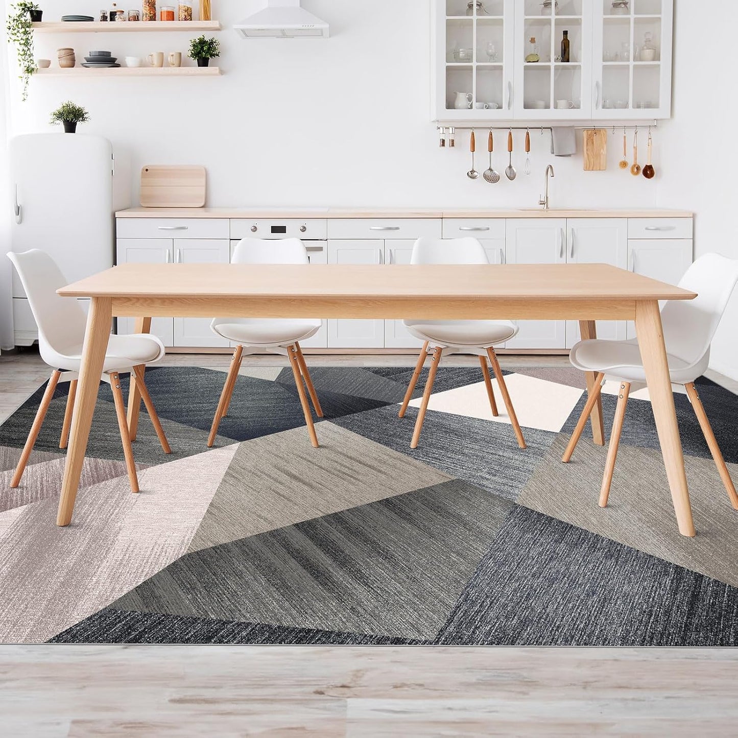 HOMFINE Washable Modern Area Rug - Geometric Style 10x14 Rugs for Living Room, Bedroom, Machine Washable Rug Soft Non Slip Non Shedding Area Rug - Green, 10'x14'