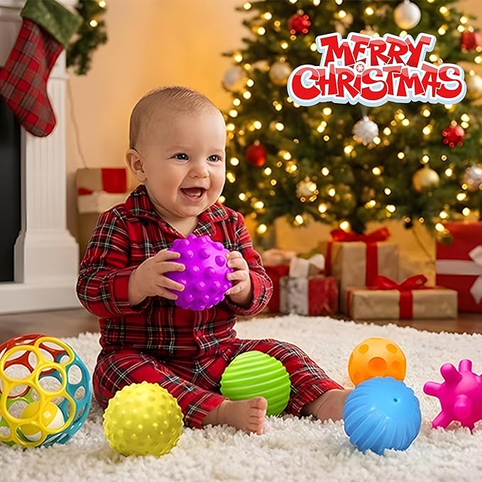 Sensory Balls for Toddlers 1-3, Sensory Baby Toys 6-12 Months, Infant Squeeze Sensory Toys,Baby Rattle Ball, Baby Teething Sensory Montessori Toys Soft Chew Toy with Rattles for Babies