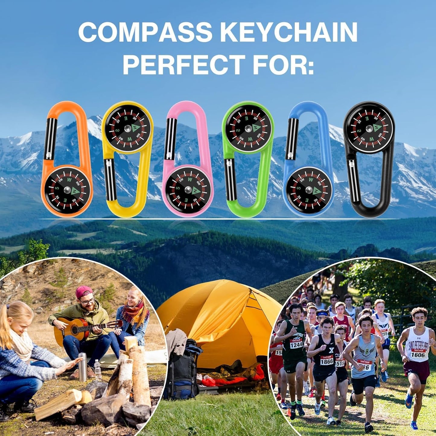 12 Pcs Mini Compass Keychain for Kids Bulk, Small Pocket Magnetic Compass Survival Hiking for Outdoor Survival Camping Party Backpacking Accessory