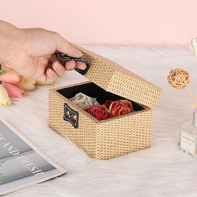 Hipiwe Wooden Decorative Box with Hinged Lid Treasure Chest Box Small Storage Box for Mementos,Jewelry,Trinket Photo Home Decor Gift for Birthday Anniversaries